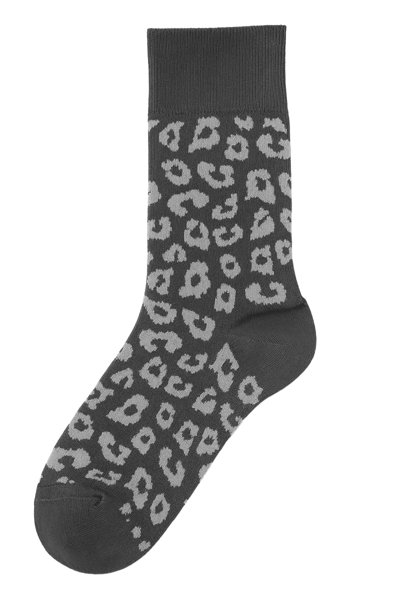 2370, Unisex Leopard Socks / Black/ Grey (6-Pack)