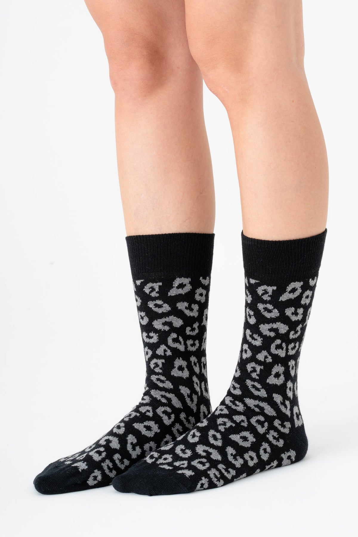 2370, Unisex Leopard Socks / Black/ Grey (6-Pack)