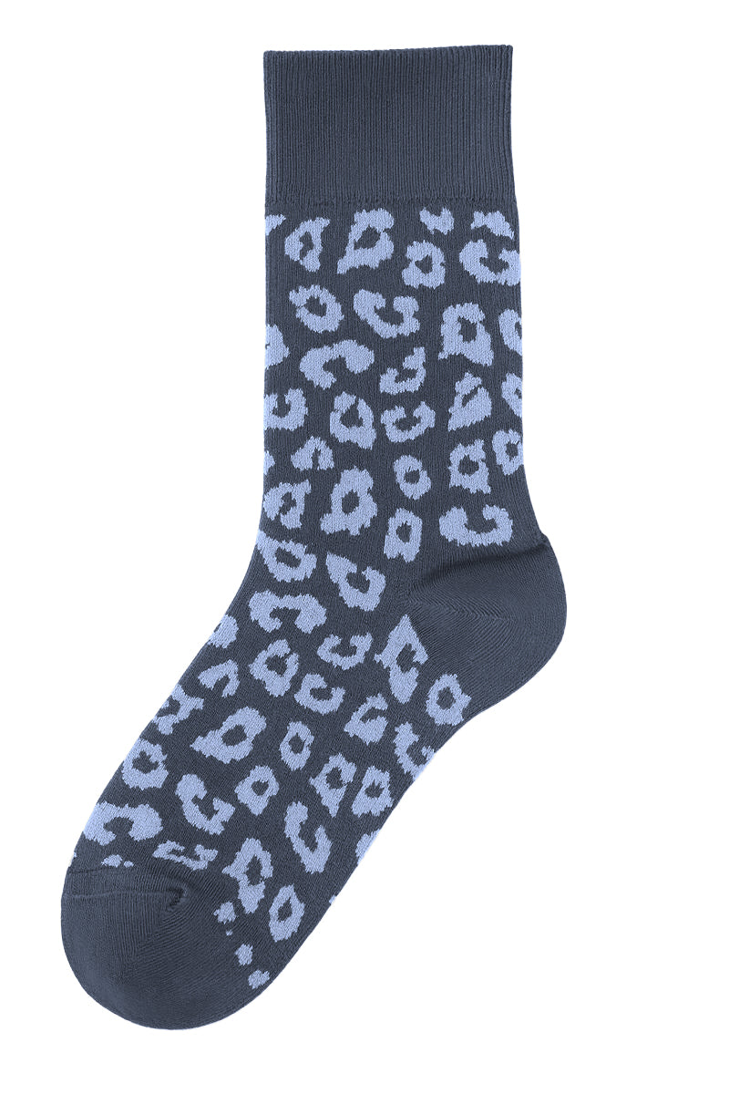 2371, Unisex Leopard Socks / Indigo/ Lavender (6-Pack)