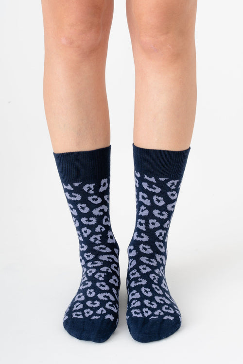 2371, Unisex Leopard Socks / Indigo/ Lavender (6-Pack)