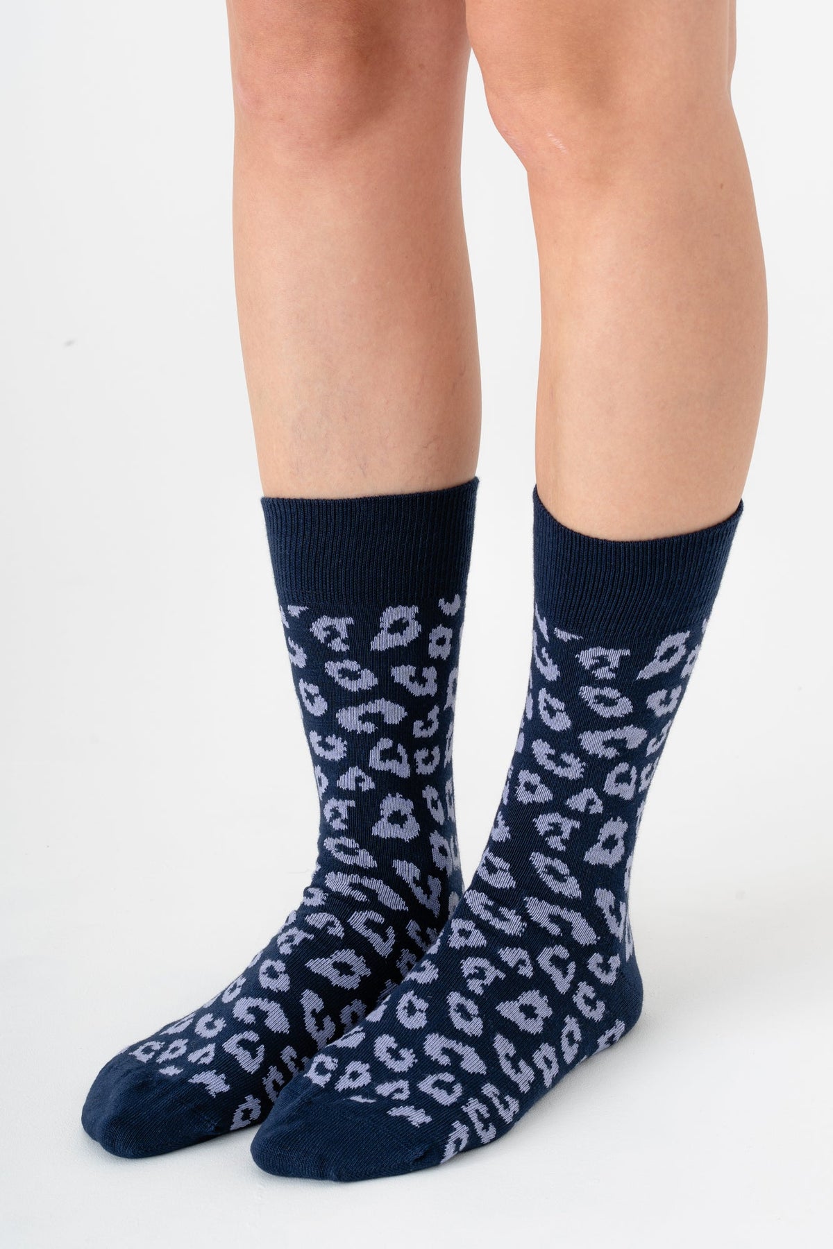 2371, Unisex Leopard Socks / Indigo/ Lavender (6-Pack)