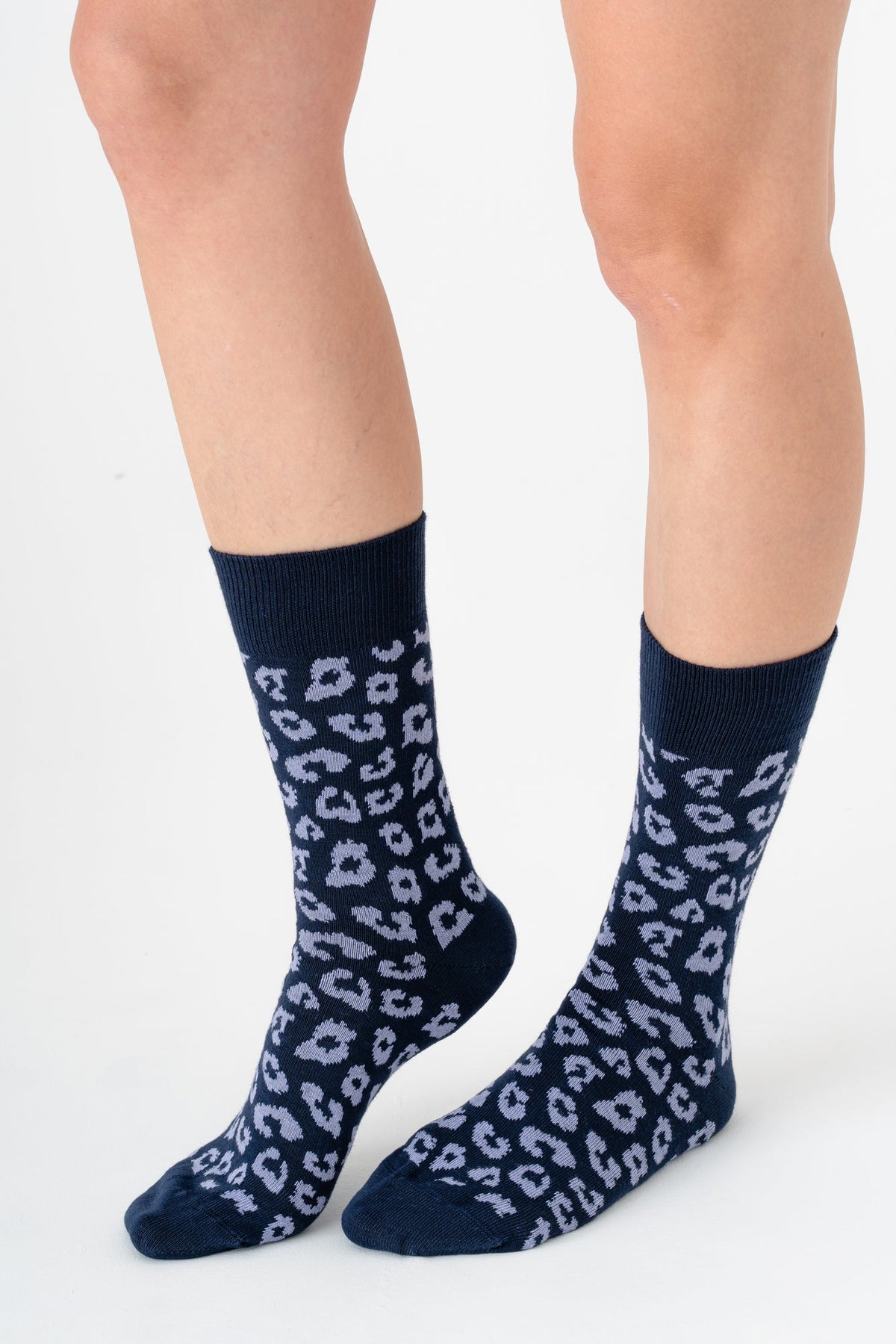 2371, Unisex Leopard Socks / Indigo/ Lavender (6-Pack)