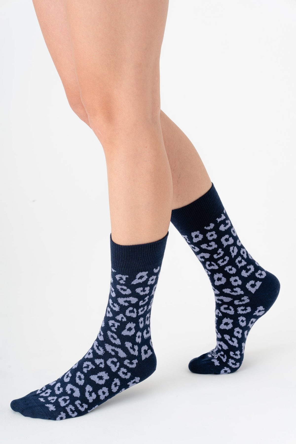 2371, Unisex Leopard Socks / Indigo/ Lavender (6-Pack)