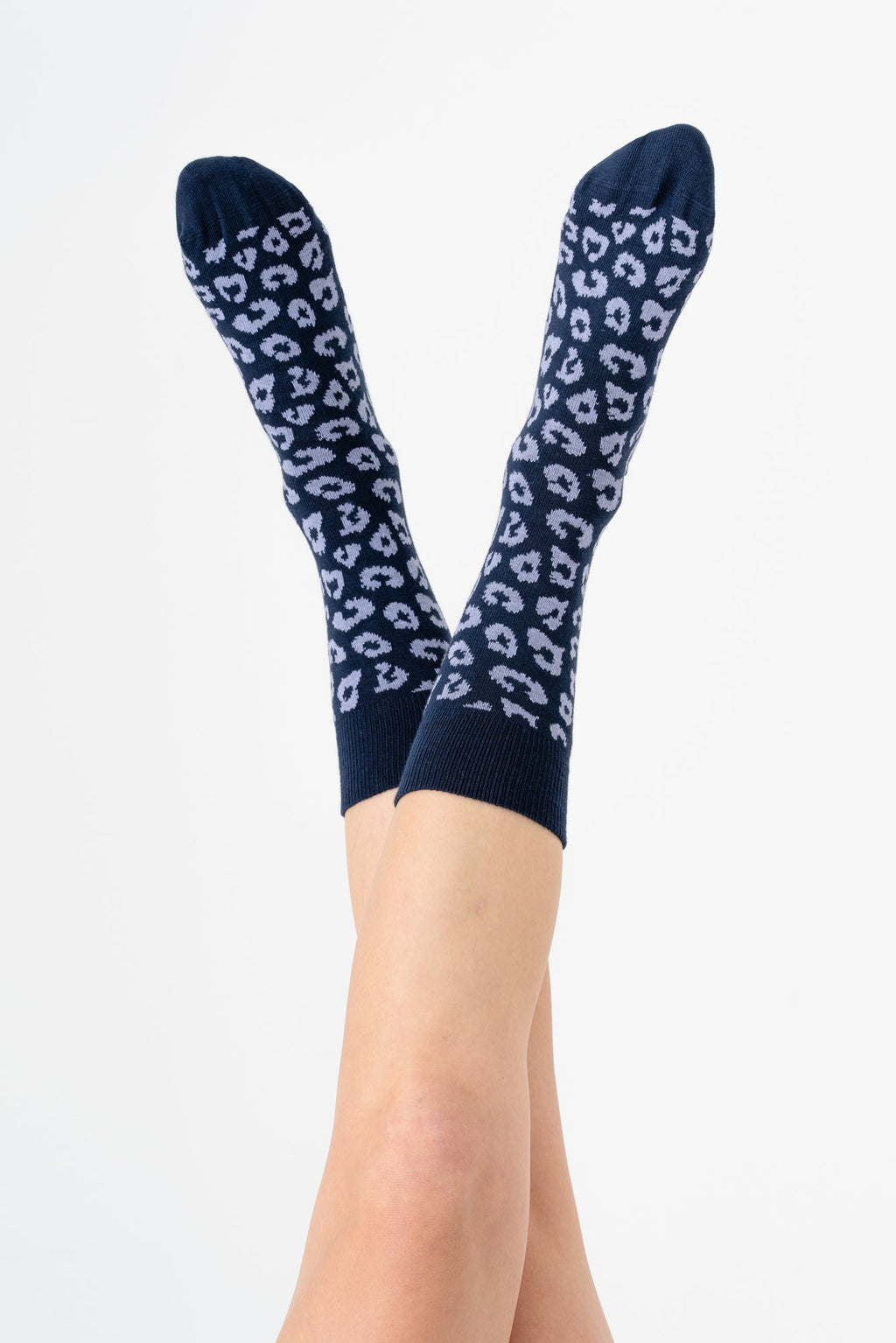 2371, Unisex Leopard Socks / Indigo/ Lavender (6-Pack)