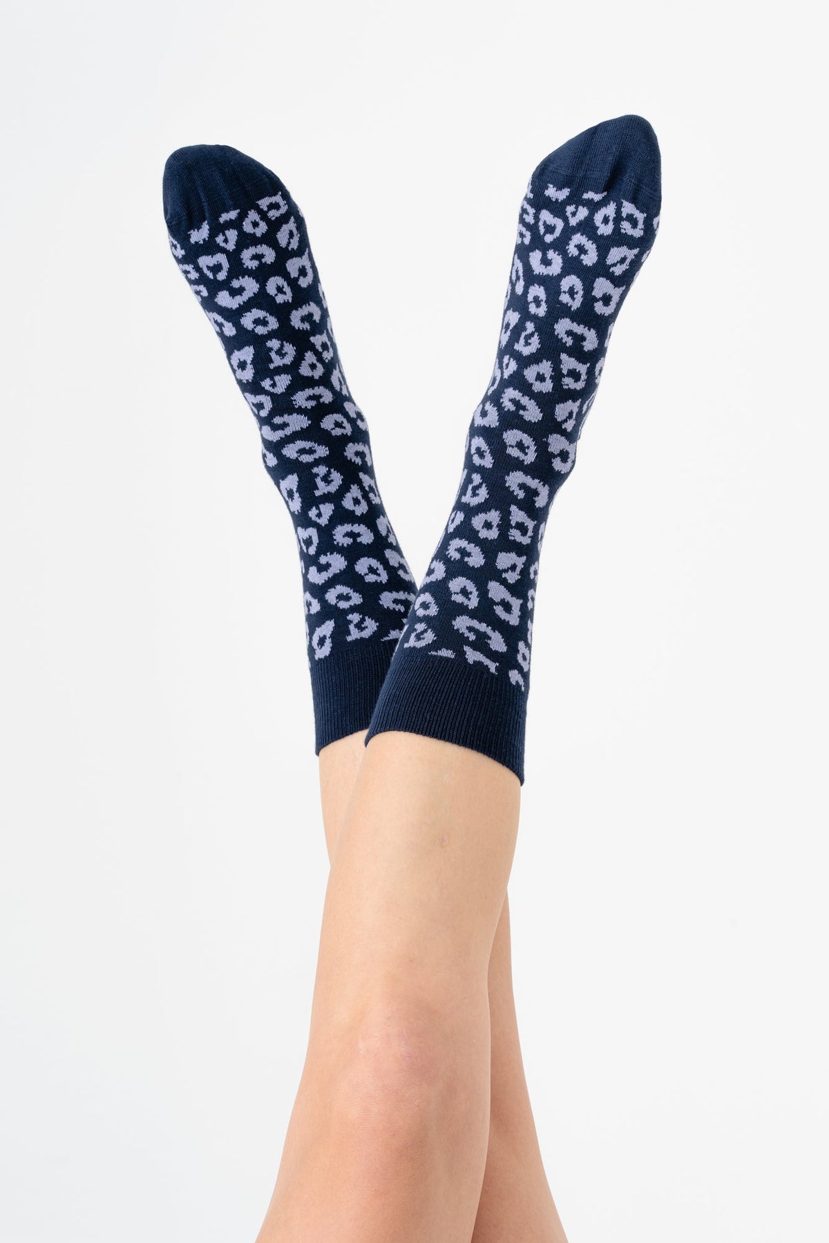 2371, Unisex Leopard Socks / Indigo/ Lavender (6-Pack)