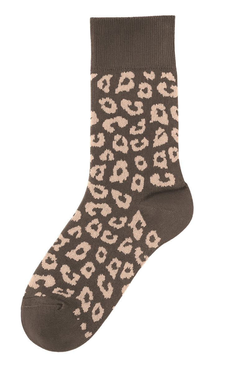 2372, Unisex Leopard Socks / Coffee/ Sand (6-Pack)