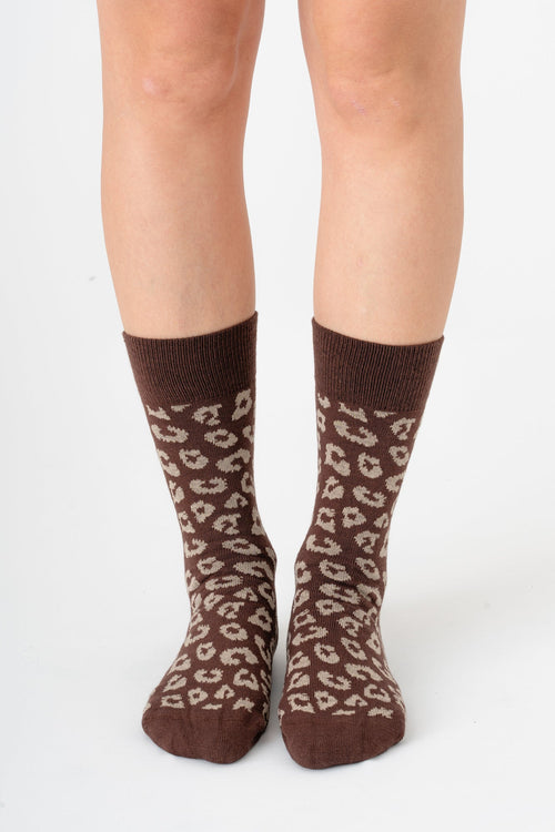 2372, Unisex Leopard Socks / Coffee/ Sand (6-Pack)