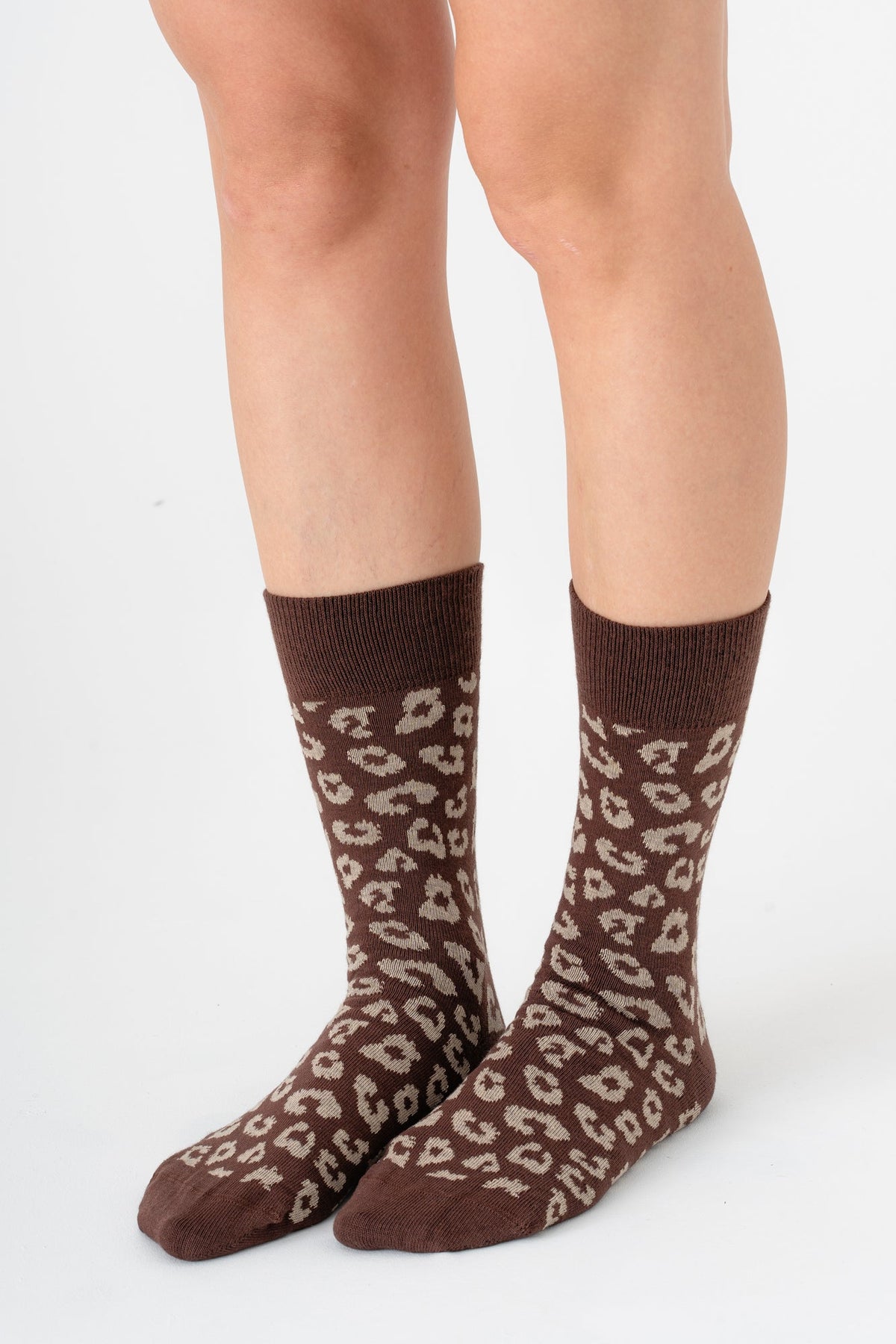 2372, Unisex Leopard Socks / Coffee/ Sand (6-Pack)