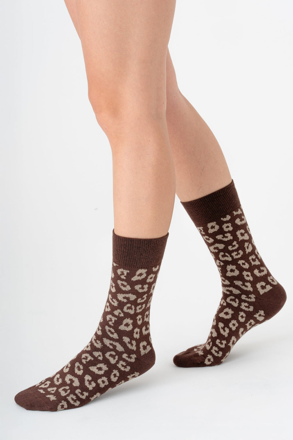 2372, Unisex Leopard Socks / Coffee/ Sand (6-Pack)