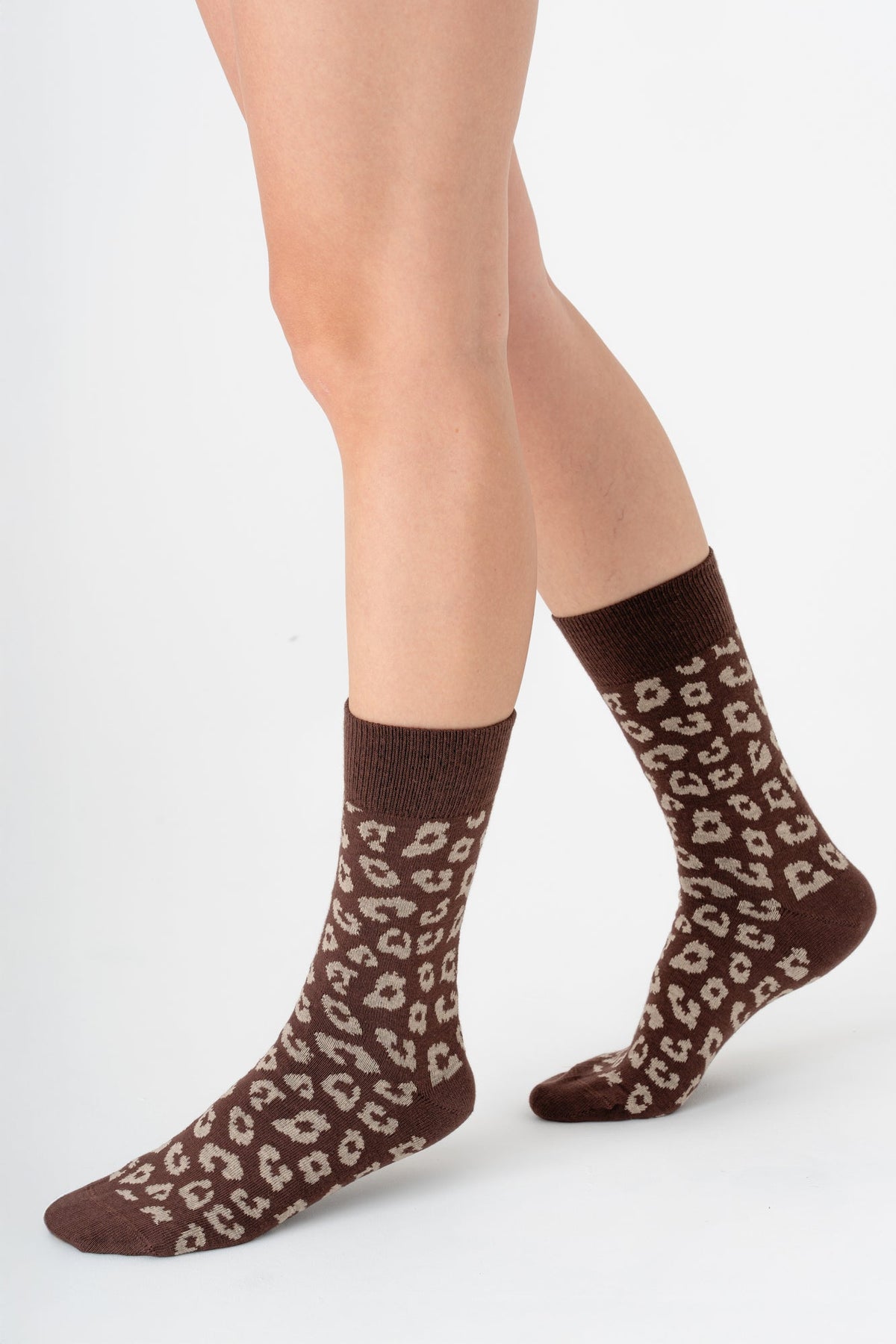 2372, Unisex Leopard Socks / Coffee/ Sand (6-Pack)