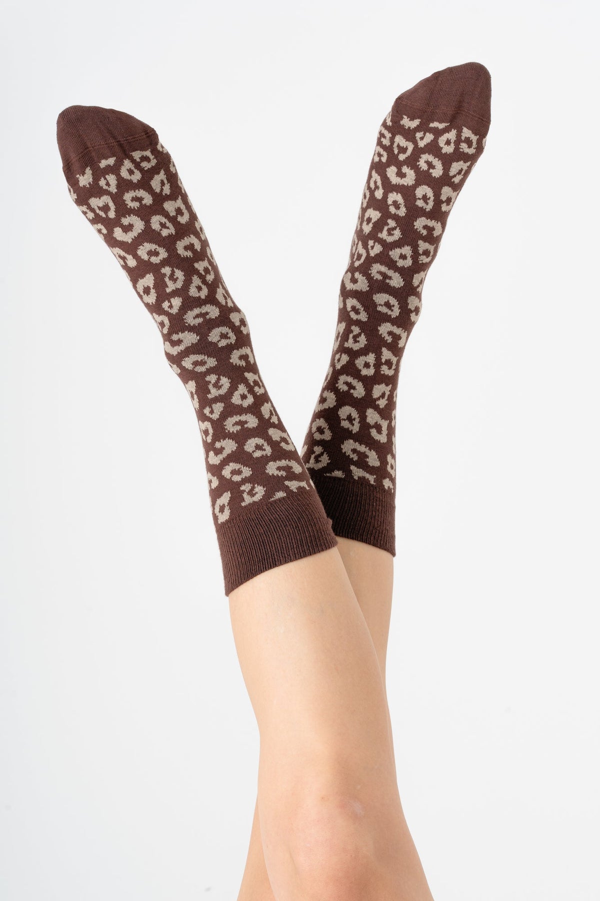 2372, Unisex Leopard Socks / Coffee/ Sand (6-Pack)