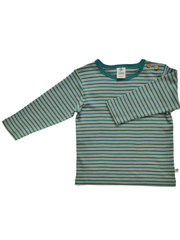Baby Basic Long Sleeve Top, Light Grey Ocean Blue Moss Green — Leela Cotton, view 2
