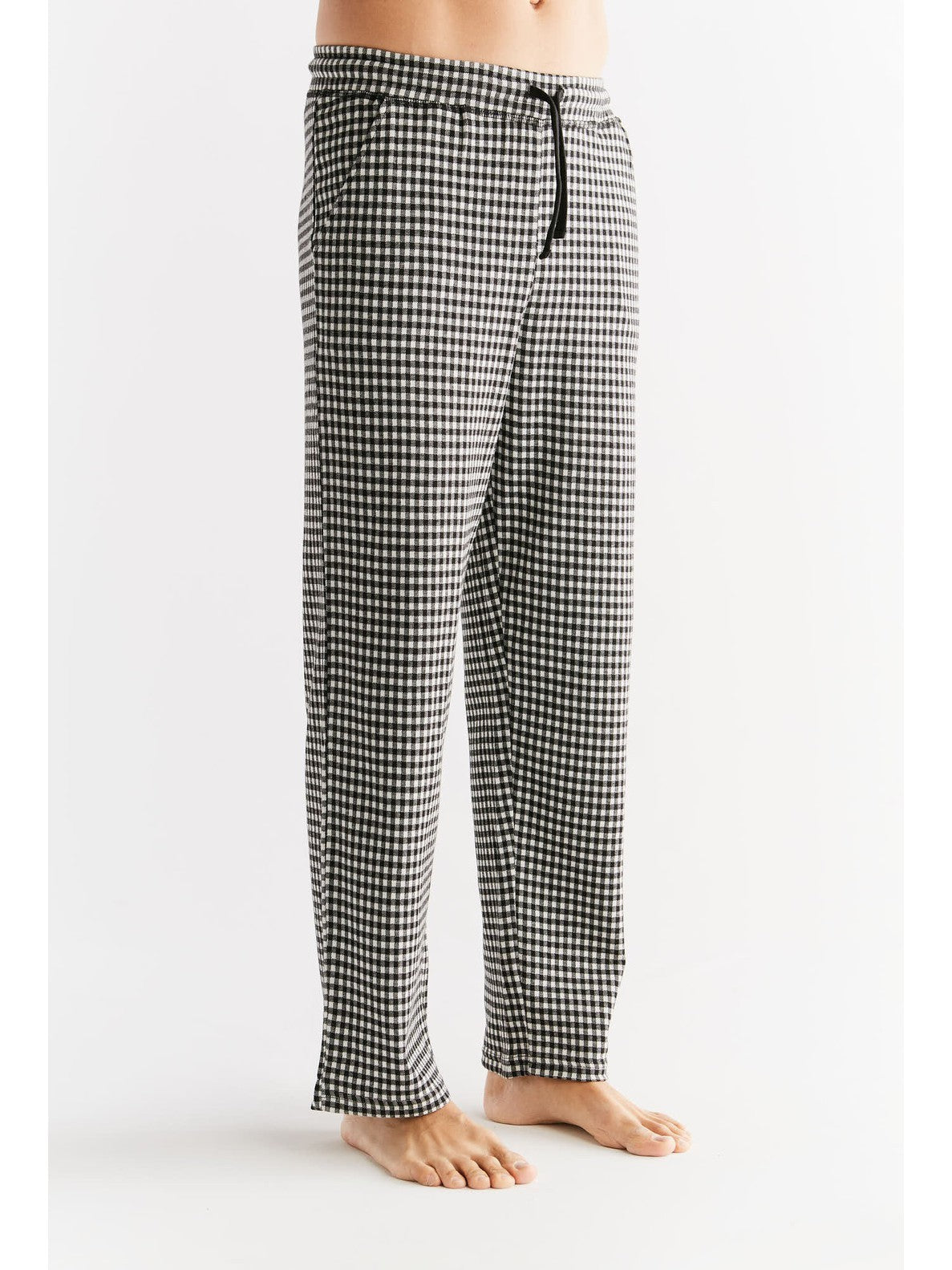 Men's Homewear Trousers Checked, Black / Grey / Natural — Leela Cotton, view 2