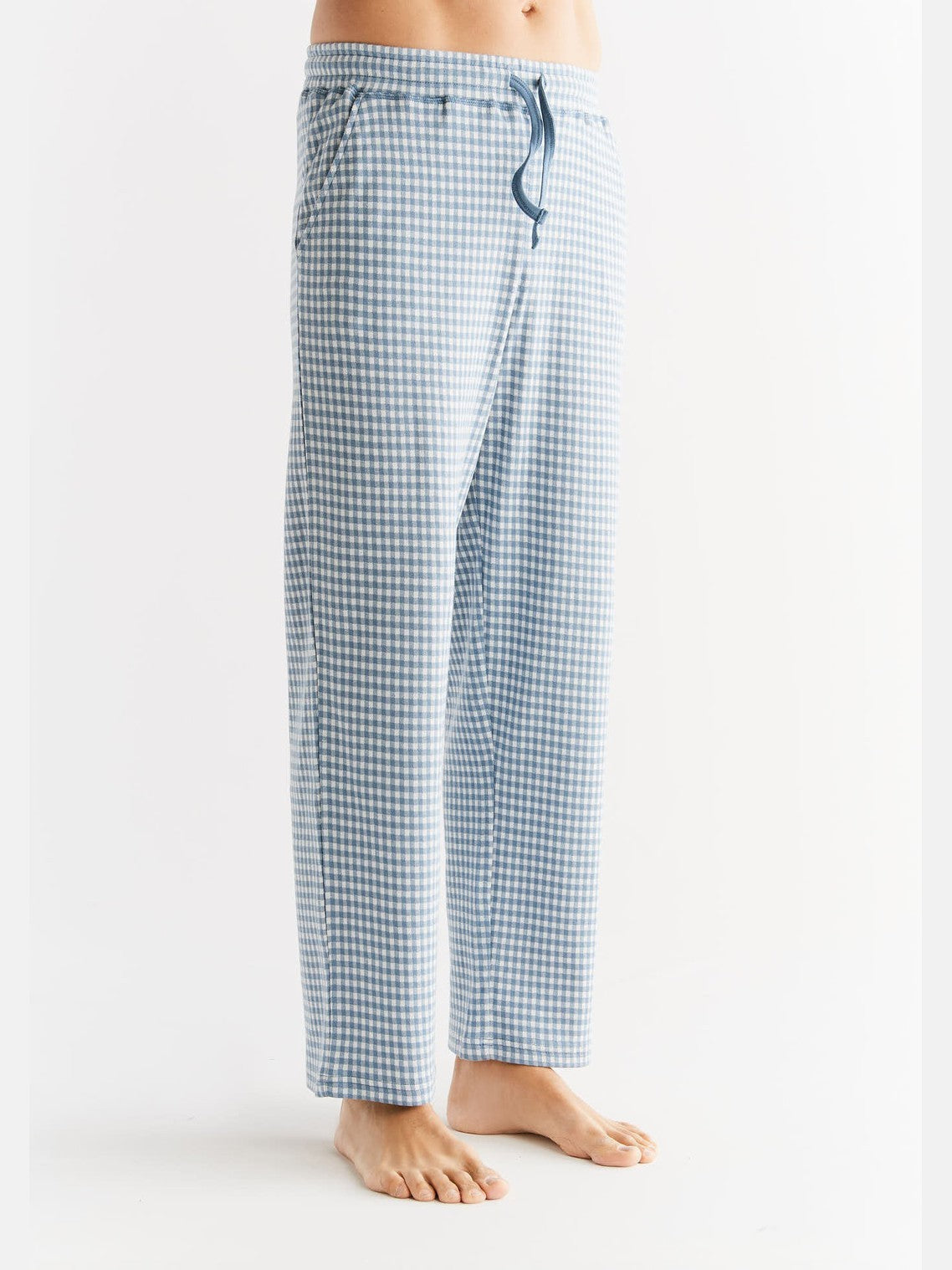 Men's Homewear Trousers Checked, Denim Blue - Natural