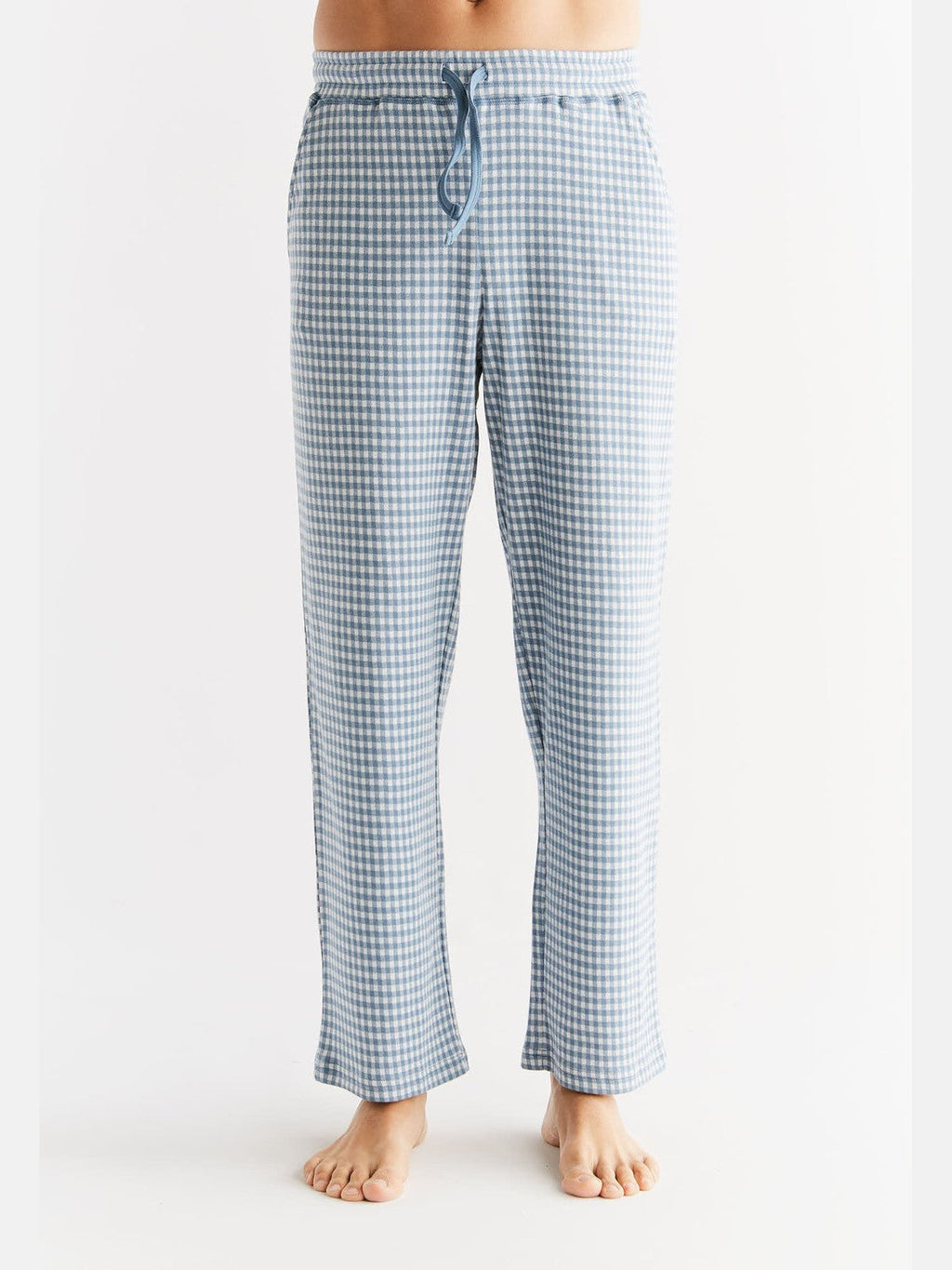 Men's Homewear Trousers Checked, Denim Blue - Natural