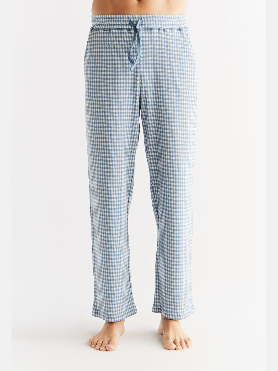 Men's Homewear Trousers Checked, Denim Blue - Natural