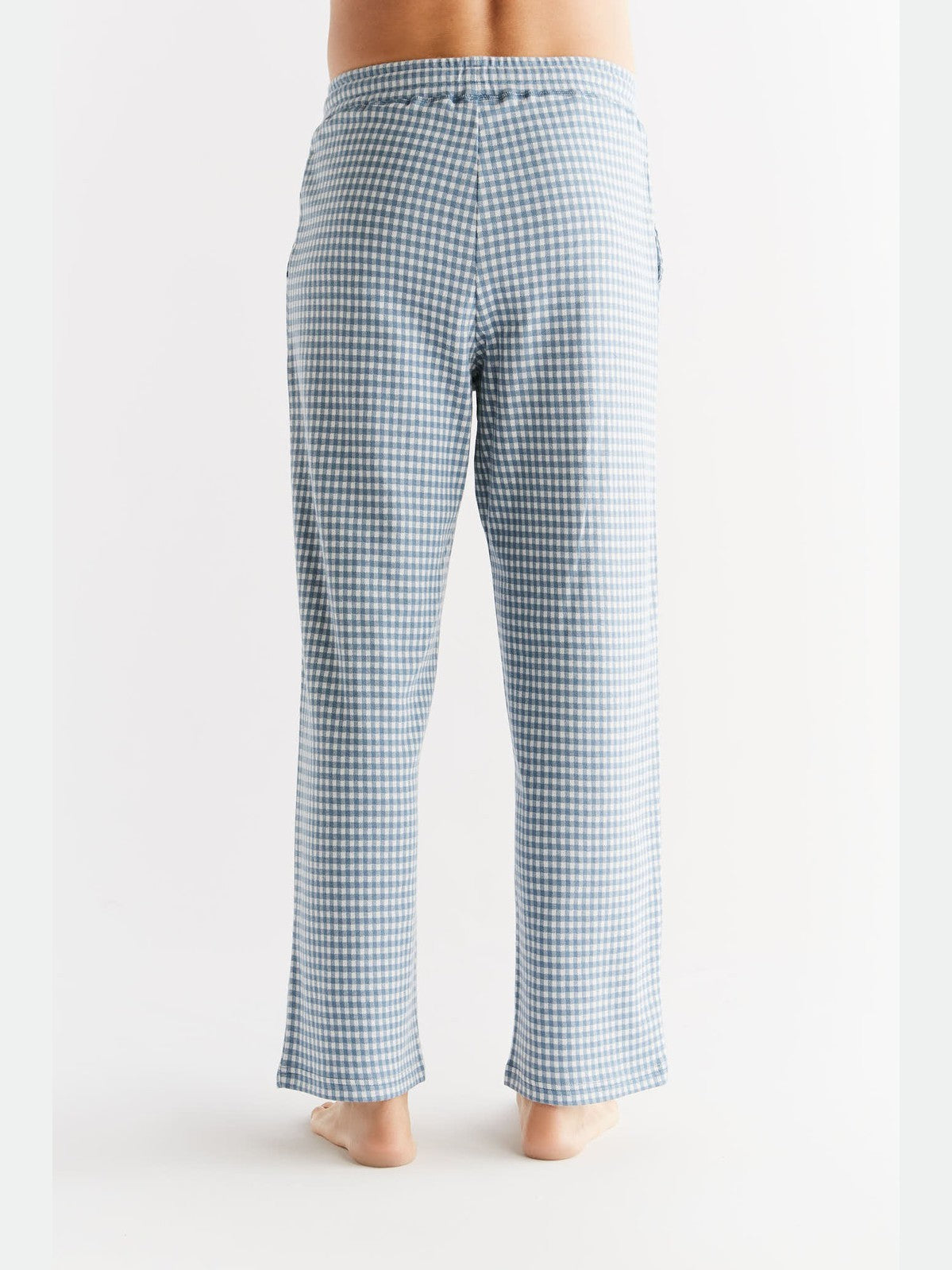 Men's Homewear Trousers Checked, Denim Blue - Natural