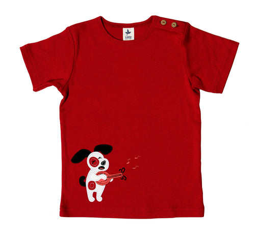 Baby Short Sleeve Top with Applique, Brick Red — Leela Cotton