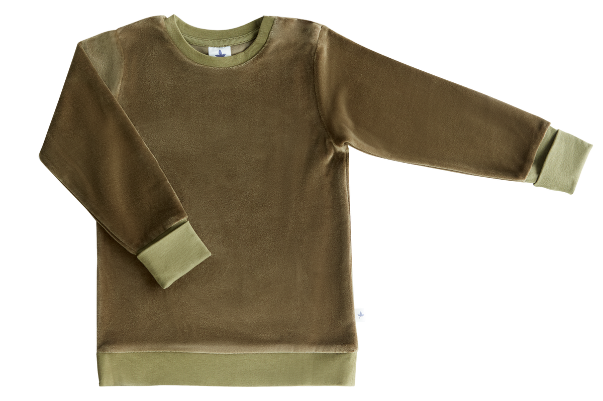 Kids' Velour Sweatshirt, Olive Green — Leela Cotton, view 2