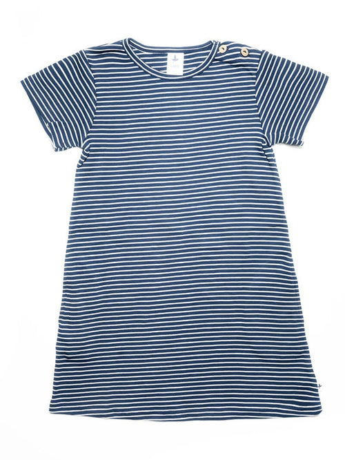Baby Short Sleeve Dress, Indigo Natural White — Leela Cotton