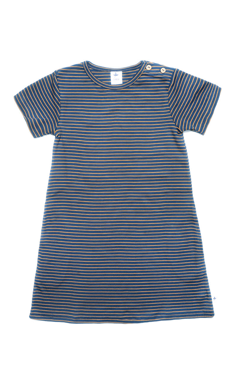 Baby Short Sleeve Dress, Indigo-Ginger — Leela Cotton, view 2