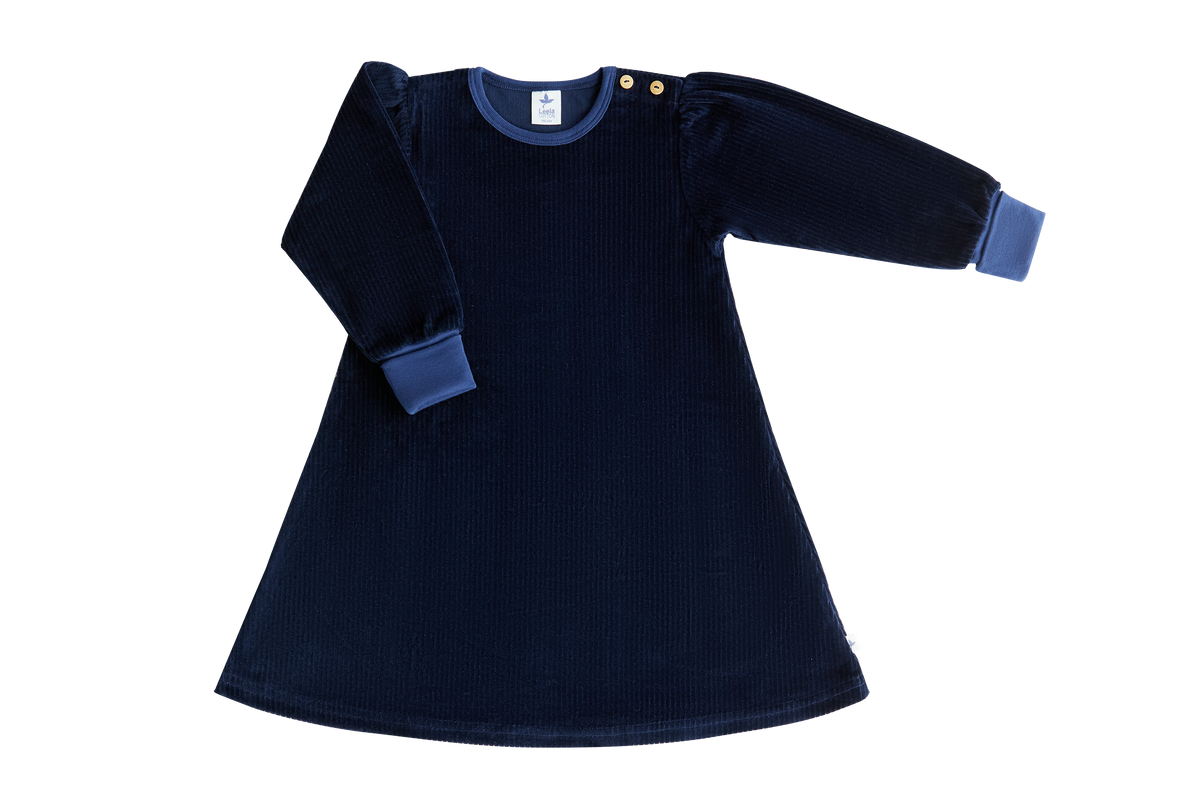 Kids' Corduroy Dress, Midnight Blue — Leela Cotton, view 2