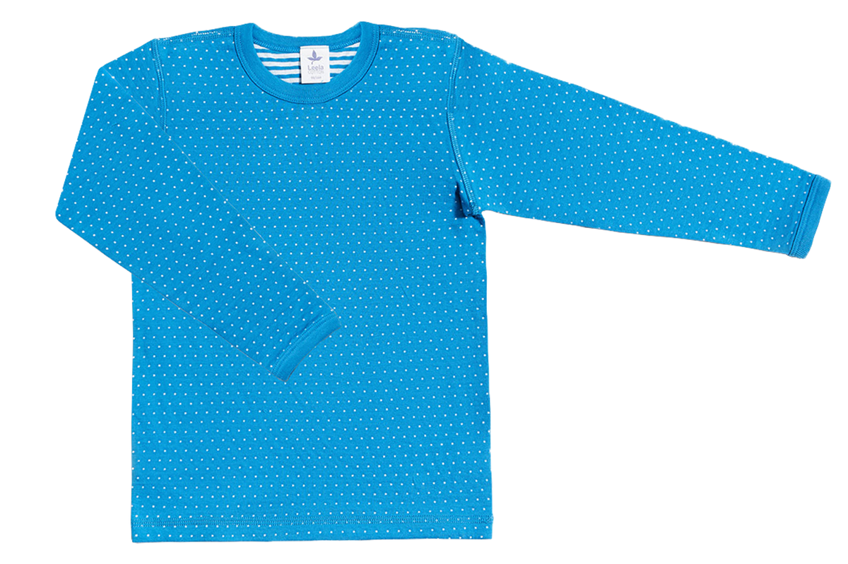 Kids' Reversible Long Sleeve Top, Sapphire Blue Natural White — Leela Cotton, view 9