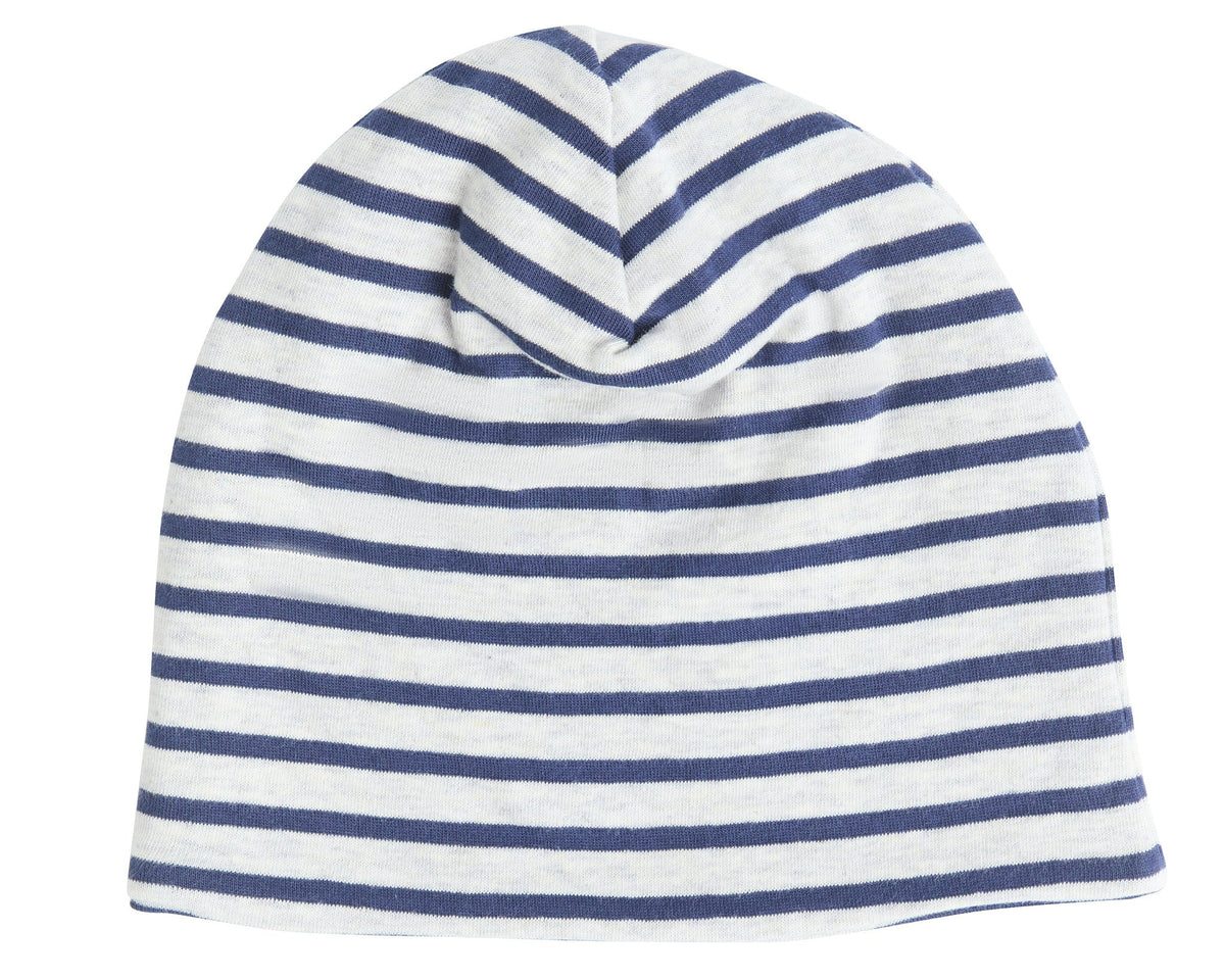 Kids' Reversible Beanie, Marine Blue / Beige — Leela Cotton, view 3