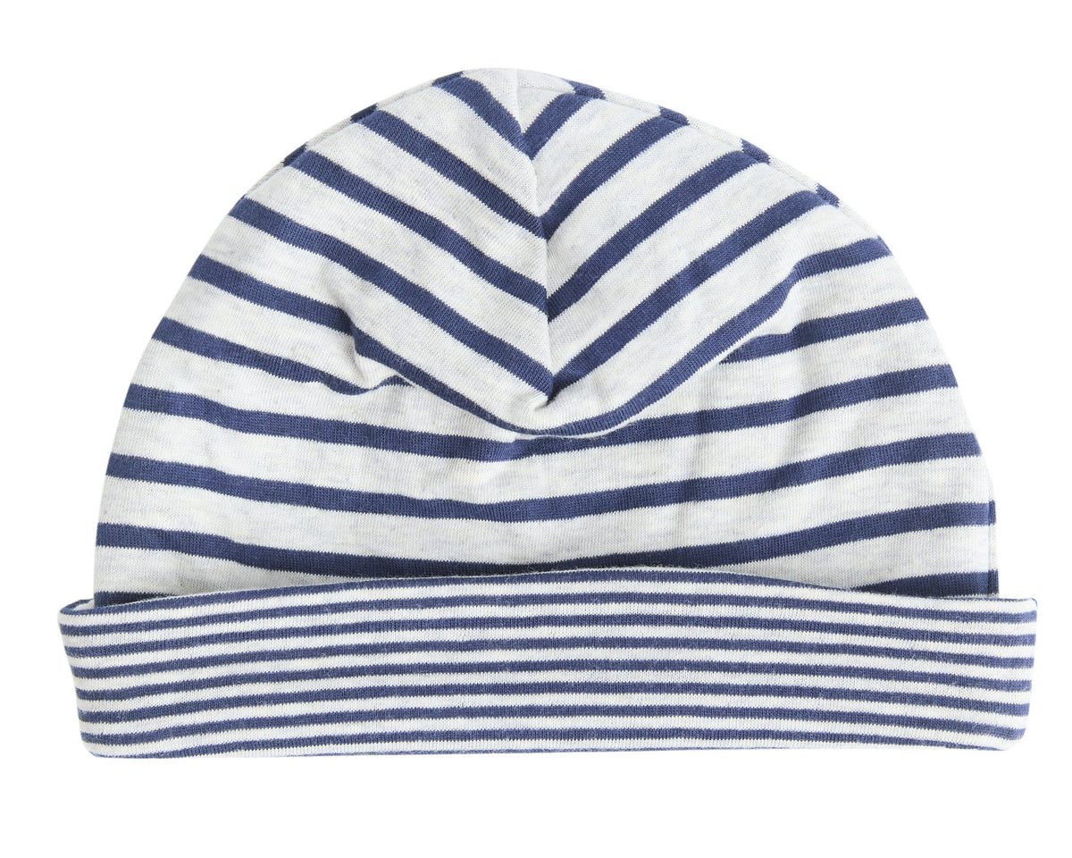 Kids' Reversible Beanie, Marine Blue / Beige — Leela Cotton