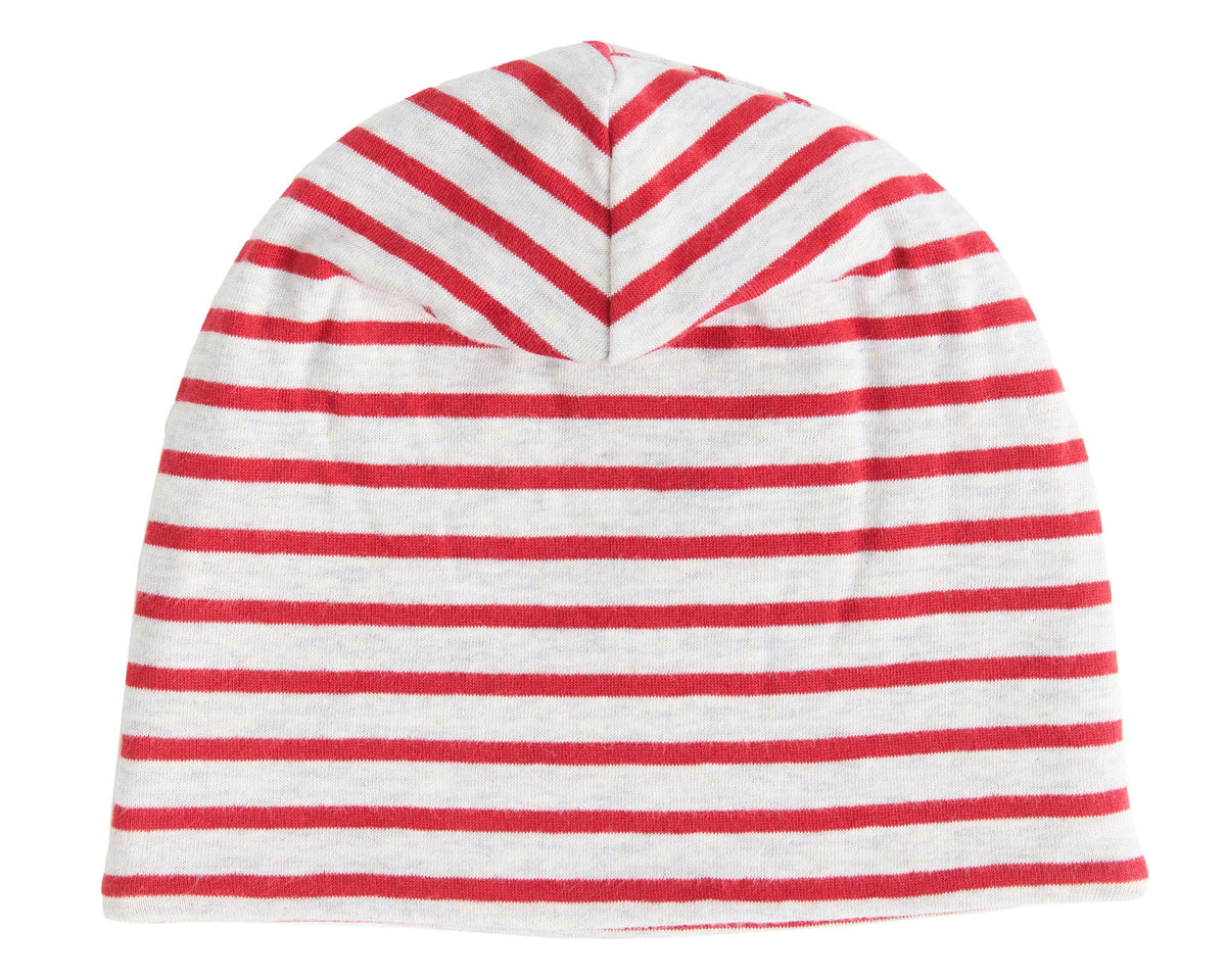Kids' Reversible Beanie, Brick Red / Beige — Leela Cotton, view 3