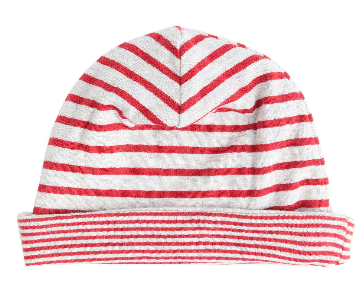 Kids' Reversible Beanie, Brick Red / Beige — Leela Cotton