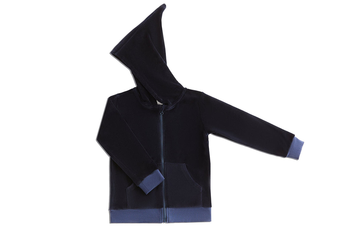 Baby Hooded Jacket with Pointed Hood, Midnight Blue — Leela Cotton