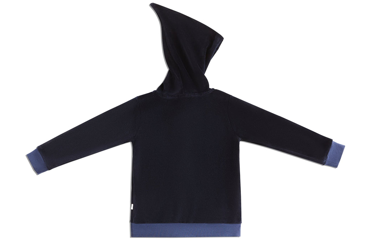 Baby Hooded Jacket with Pointed Hood, Midnight Blue — Leela Cotton, view 2
