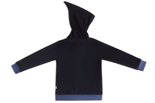 Baby Hooded Jacket with Pointed Hood, Midnight Blue — Leela Cotton, view 2