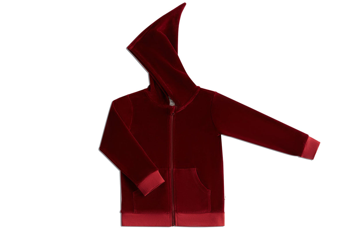 Baby Hooded Jacket with Pointed Hood, Bordeaux — Leela Cotton