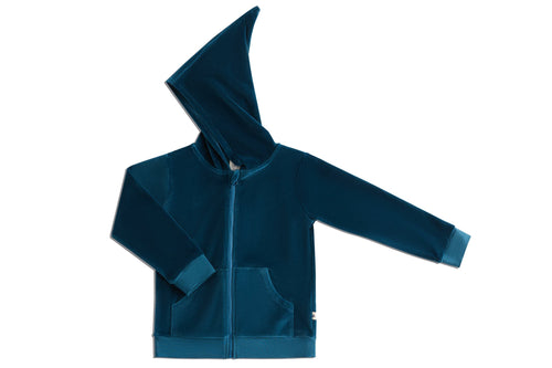 Baby Hooded Jacket with Pointed Hood, Danube Blue — Leela Cotton