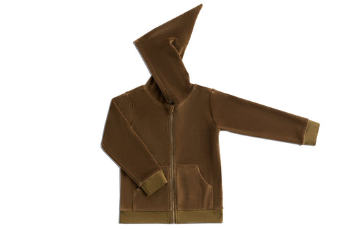 Baby Hooded Jacket with Pointed Hood, Olive — Leela Cotton