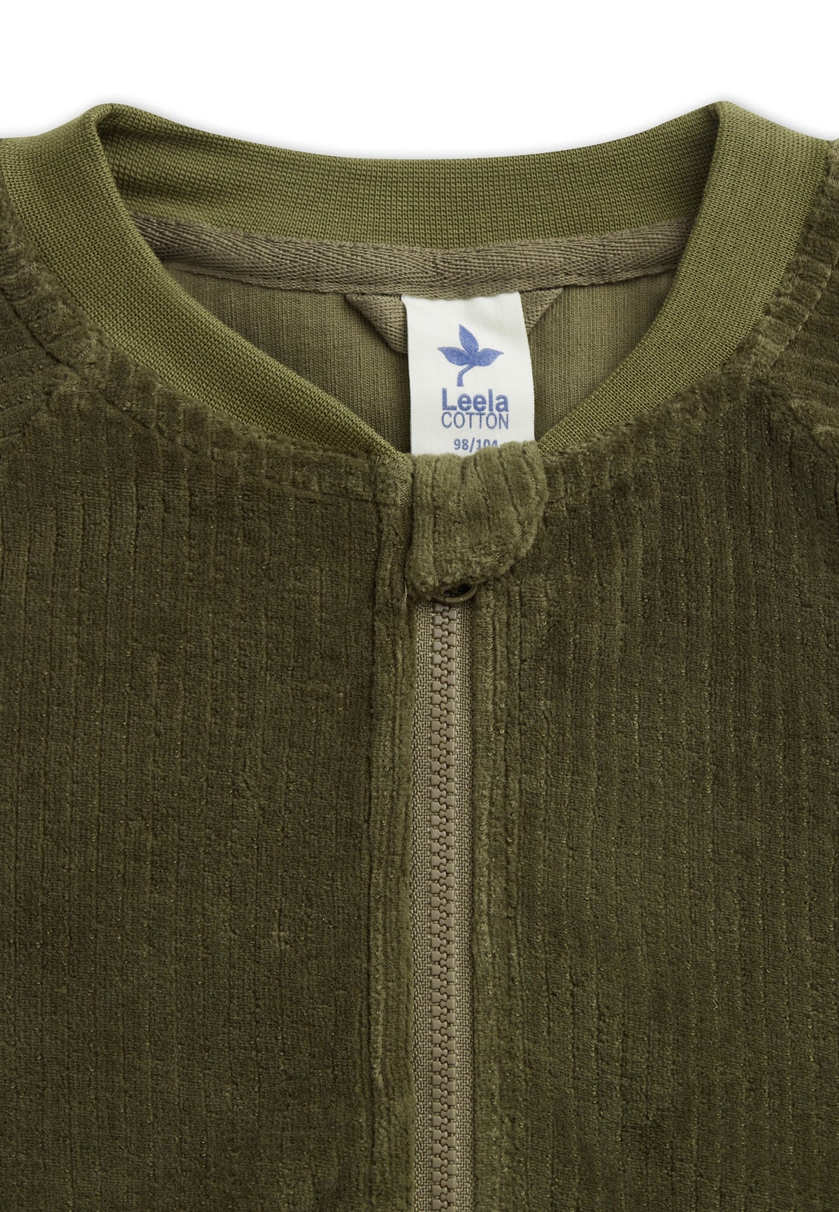 Kids' Corduroy Baseball Jacket, Olive — Leela Cotton, view 3