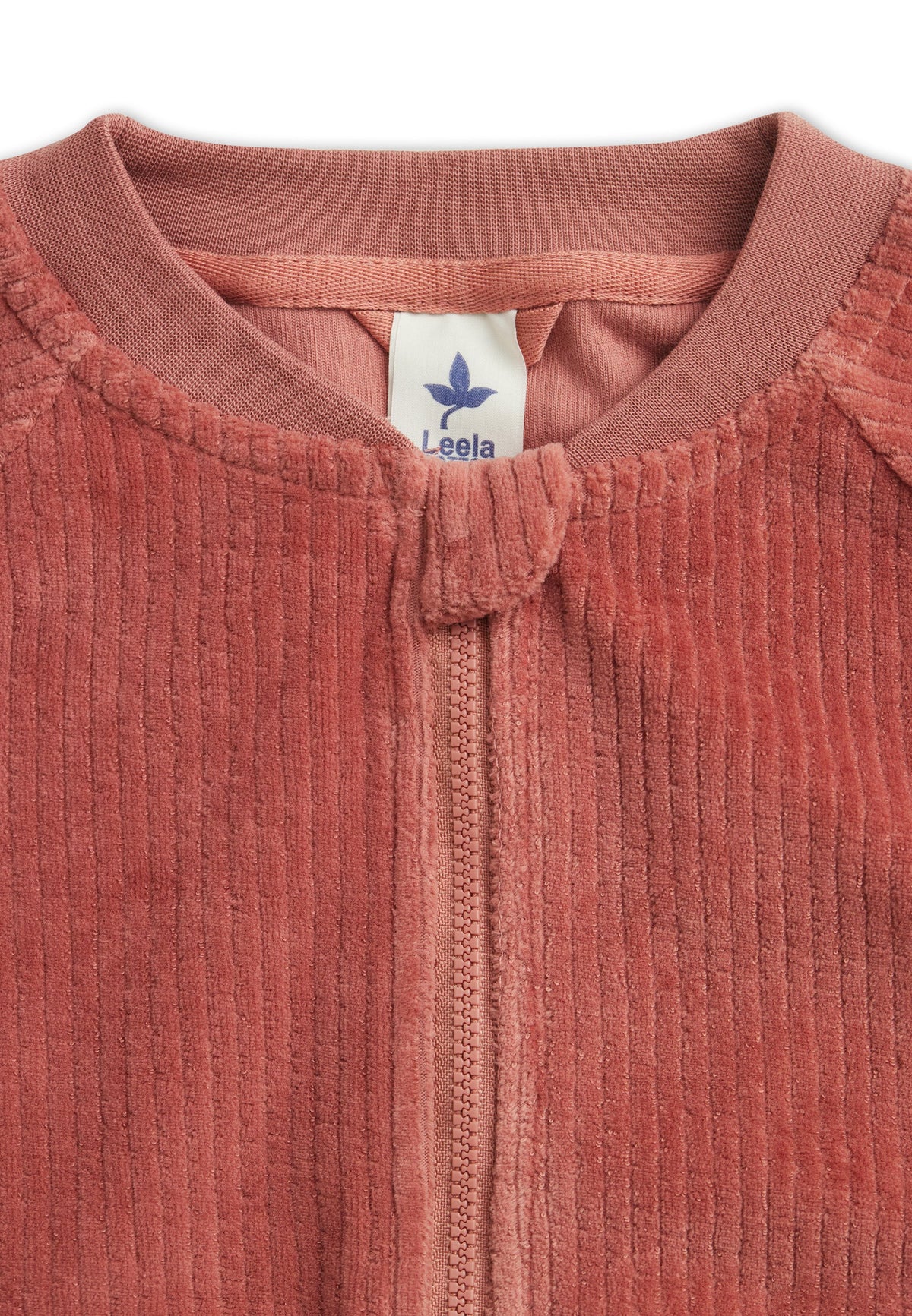Kids' Corduroy Baseball Jacket, Dark Mauve — Leela Cotton, view 3