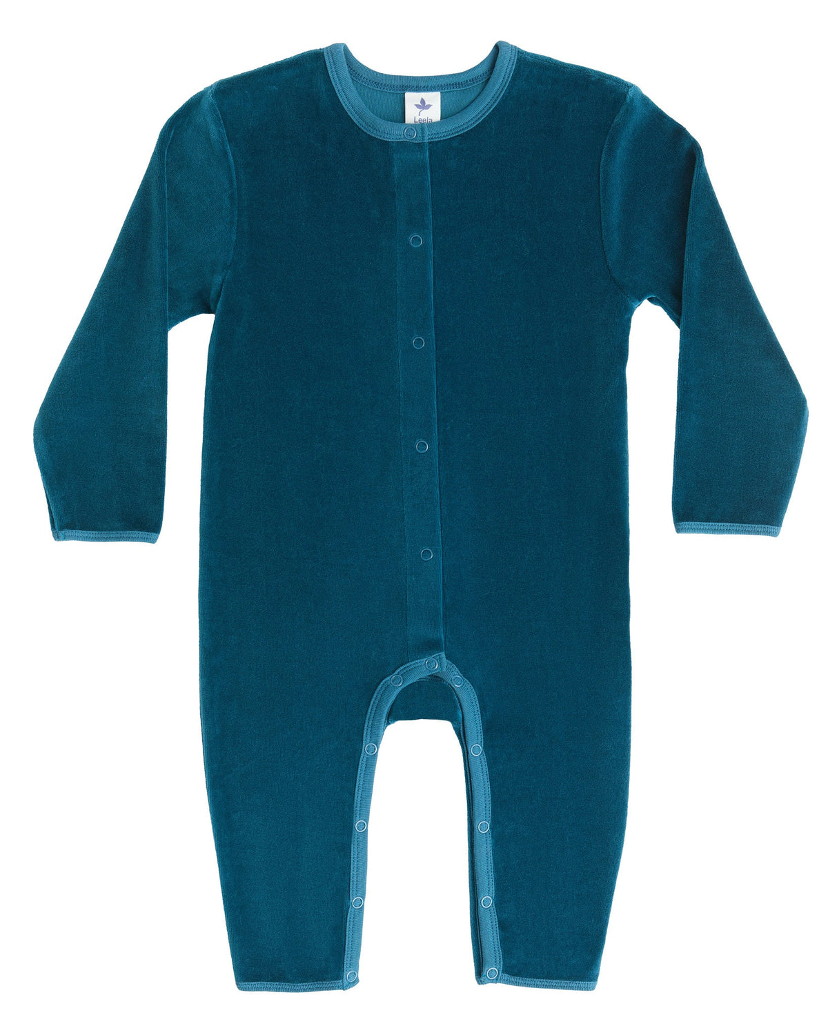 Baby Long Sleeved Romper, Danube Blue — Leela Cotton