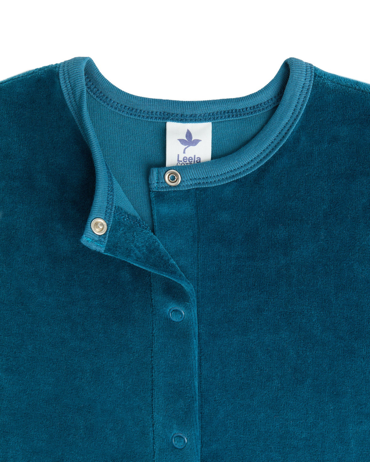 Baby Long Sleeved Romper, Danube Blue — Leela Cotton, view 3
