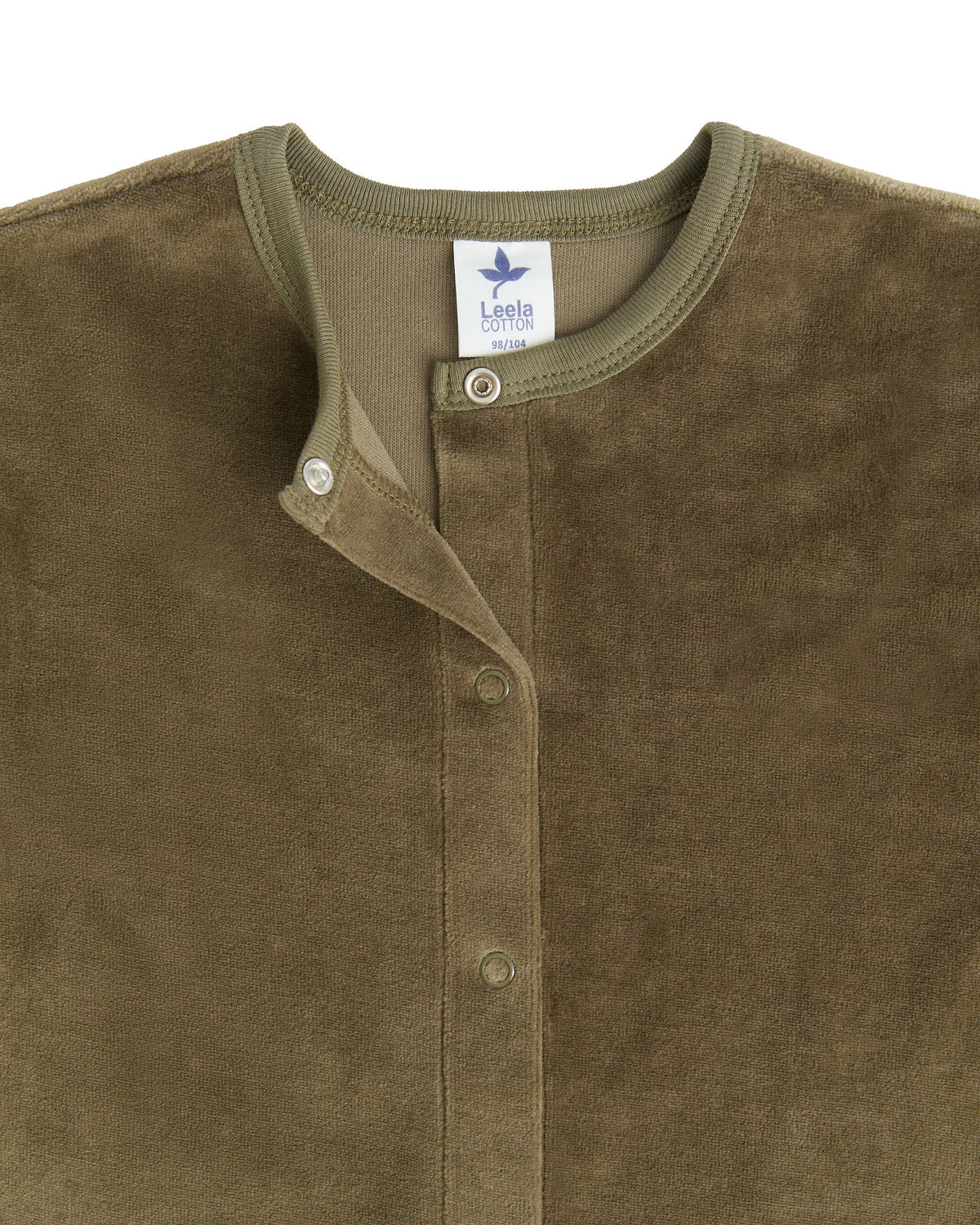 Baby Long Sleeved Romper, Olive — Leela Cotton, view 4