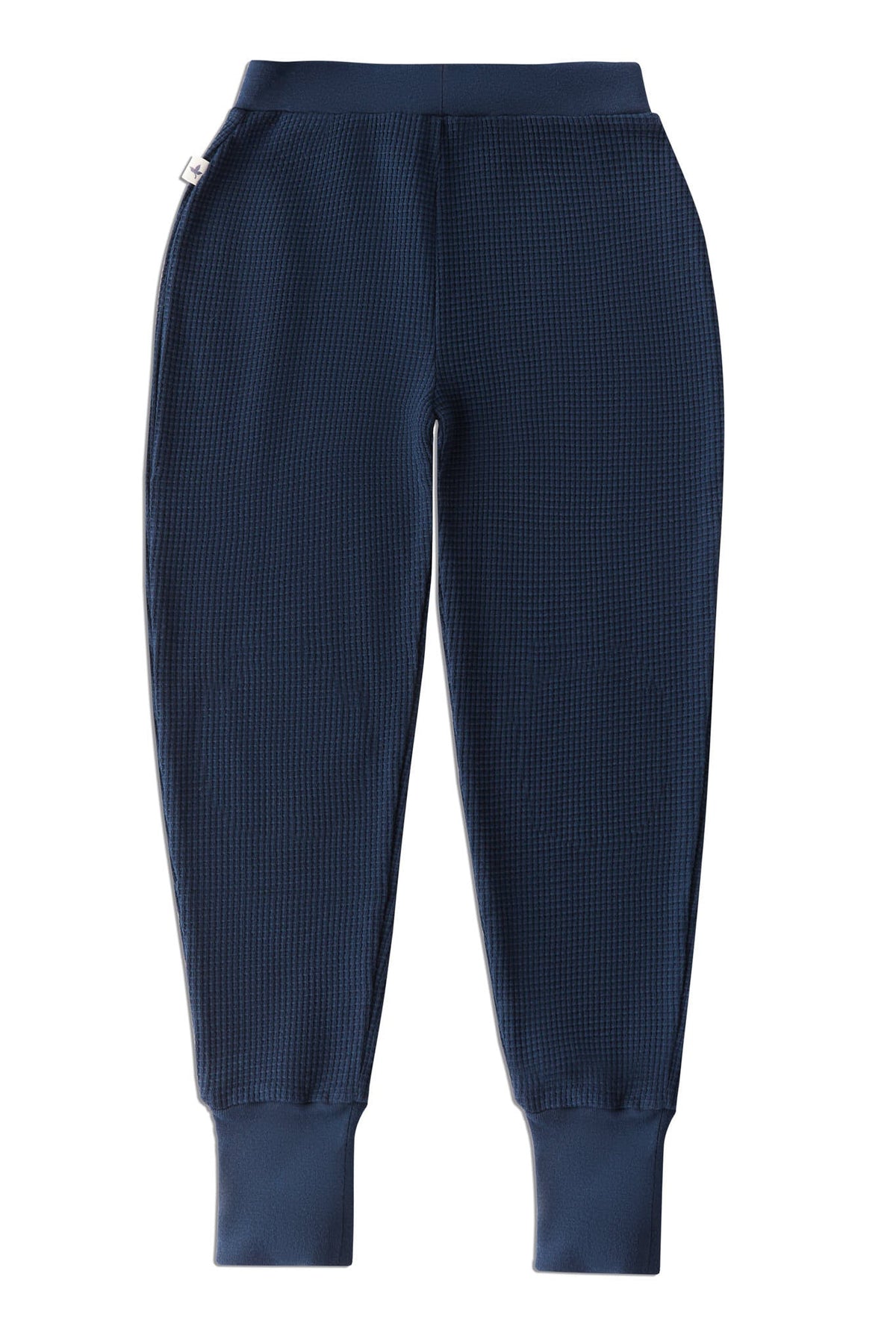 Waffle Knit Kids' Trousers, Indigo — Leela Cotton, view 2