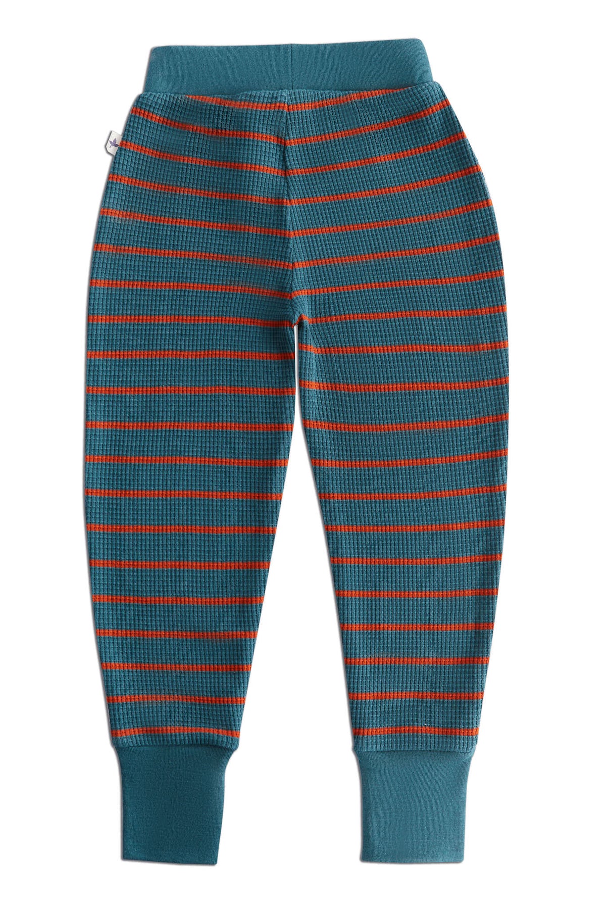 Waffle Knit Kids' Trousers, Fir / Tabasco — Leela Cotton, view 2