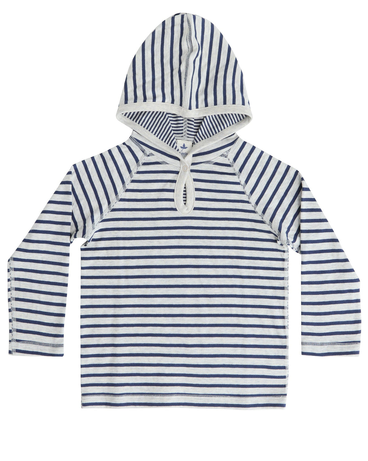 Kids' Hooded Shirt, Marine Blue / Beige — Leela Cotton