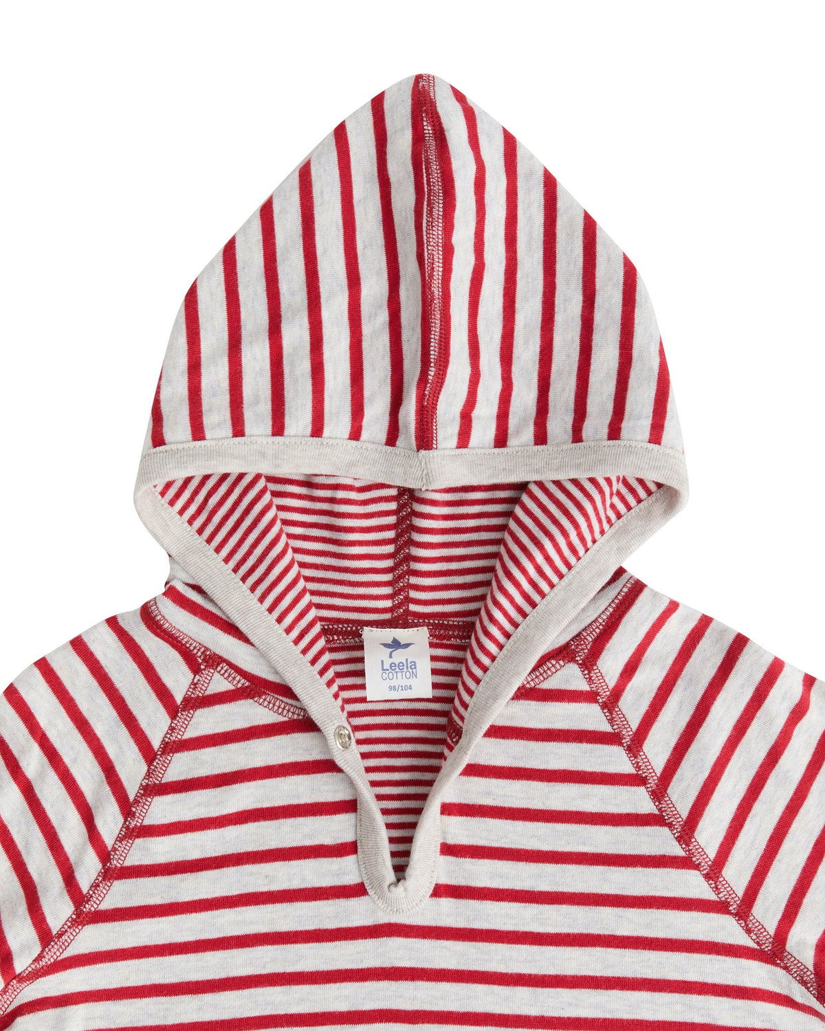 Kids' Hooded Shirt, Brick Red / Beige — Leela Cotton, view 3