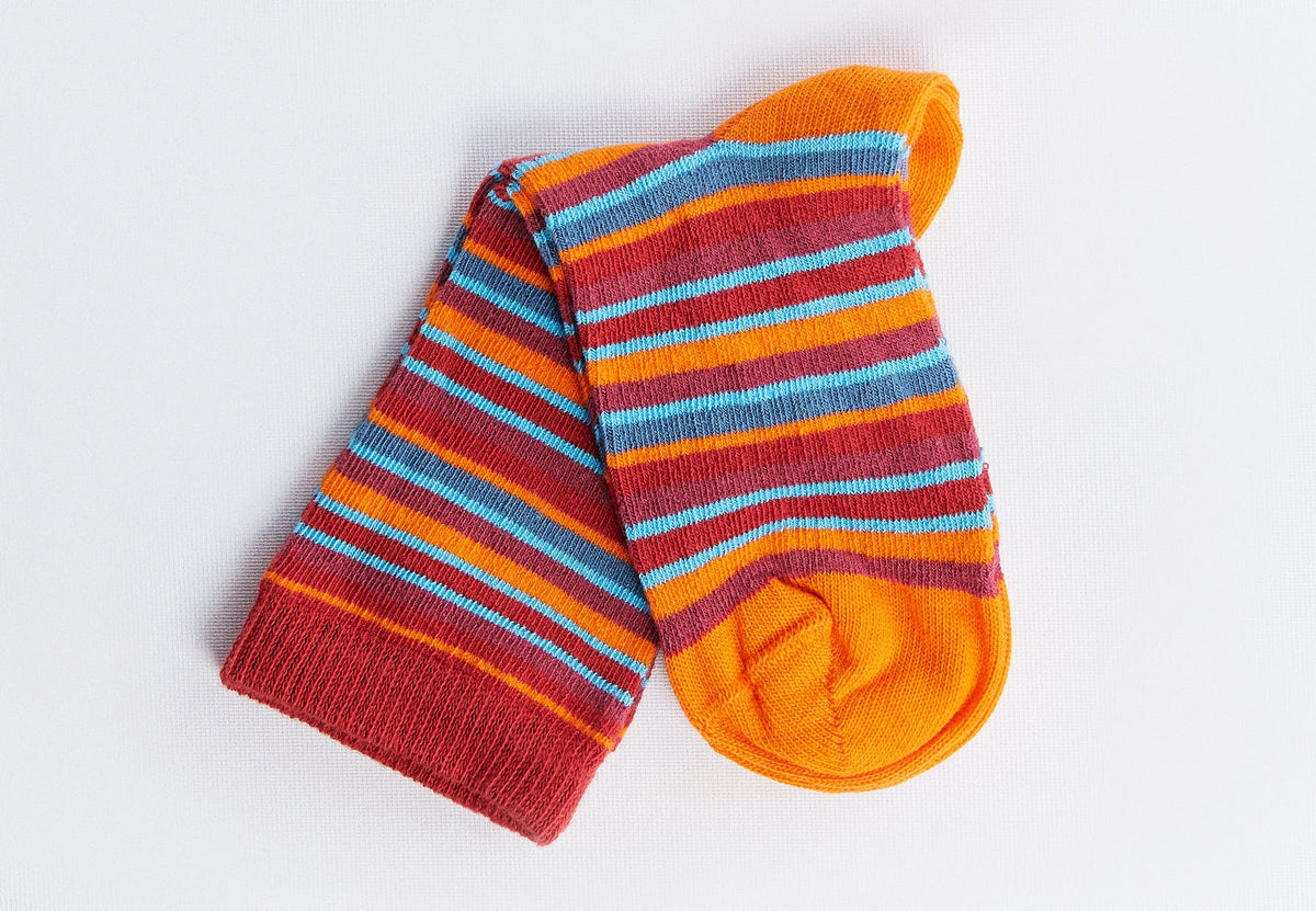 Socks, Cherry Red / Orange / Bordeaux / Cyan Blue / Denim Blue (6-Pack) — Leela Cotton