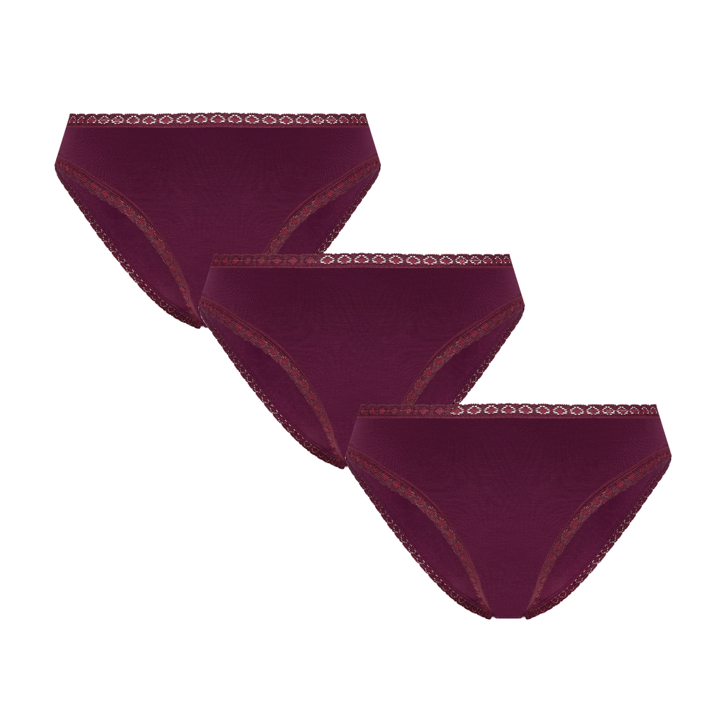 Women's Brief with Lace, Aubergine 3-Pack