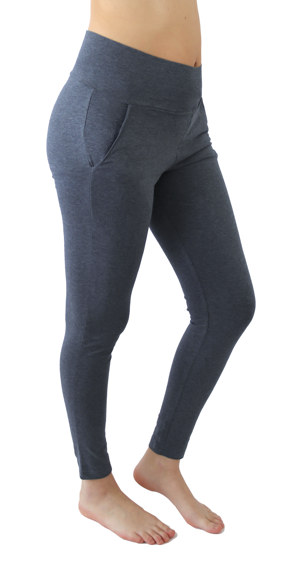 Women's Yoga Trousers with Pockets, Navy-Melange — Leela Cotton, view 2