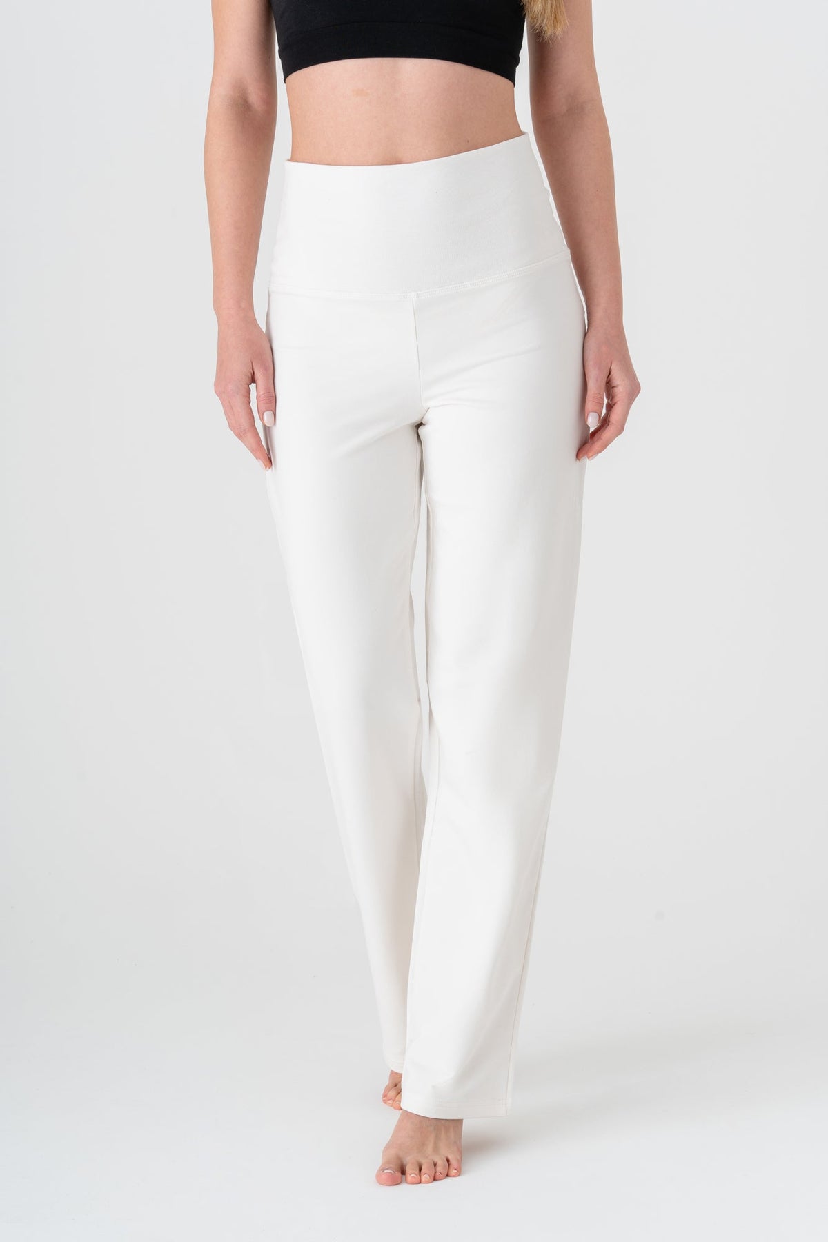 Women's Yoga Trousers Straight Leg, Natural White — Leela Cotton